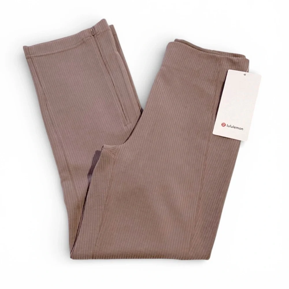 NWT Lululemon Ribbed Softstreme Zip-Leg High-Rise Cropped Pant 25" Taupetastic - Picture 2 of 14